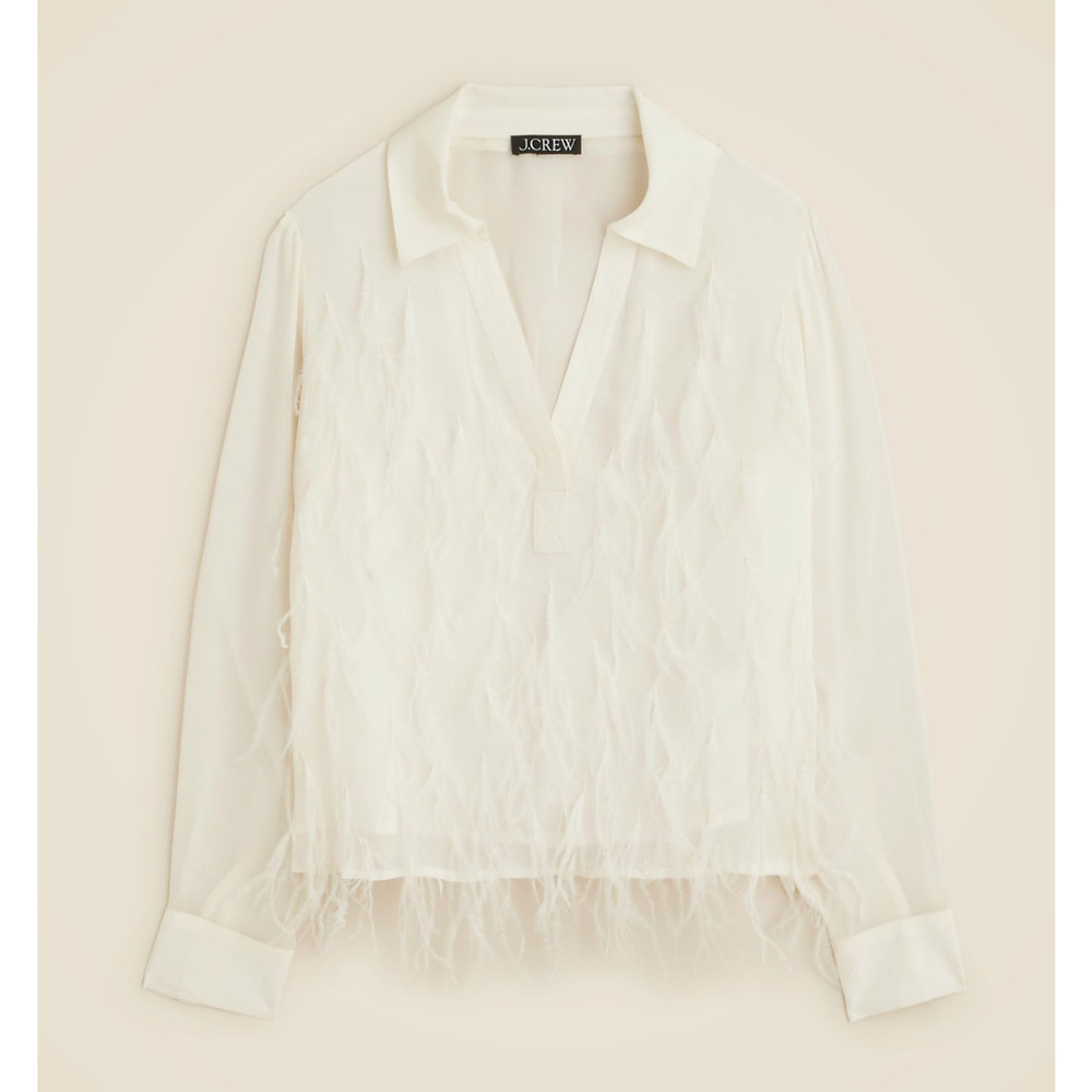J.Crew Bungalow Feather Embellished Top Chiffon Viscose Blouse Ivory XS NWT - Picture 3 of 14